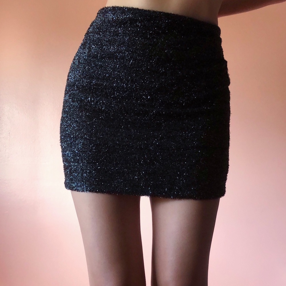 Sanjoy Black Sparkle Textured Mini Skirt - Picture 1 of 3